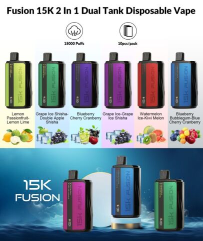 BOX OF 10 Fusion 15000 2 in 1 Dual Flavour Vape 20mg